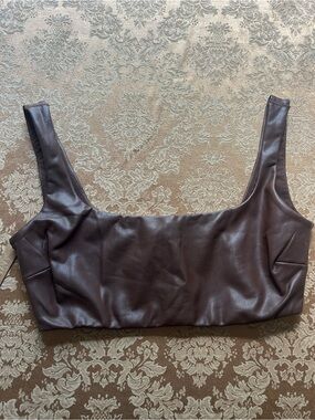 SKIMS Brown Faux Leather Scoop Crop Tank Top